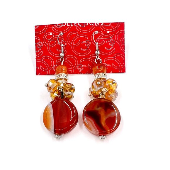 NWT - Charming Charlie - Agate Beaded Dangle Drop Silver Tone Fishhook Earrings - Picture 7 of 8